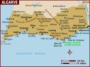 Map of The Algarve region